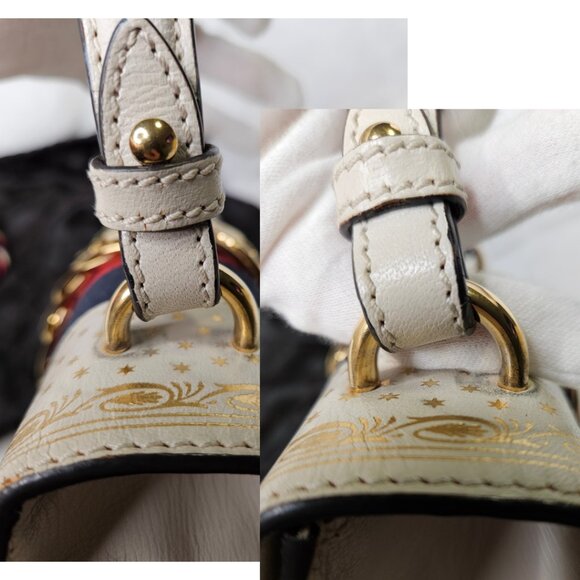 Authentic Gucci Sylvie Off White Colored Bag Gold Star Print- Authenticity Cert - Picture 9 of 17
